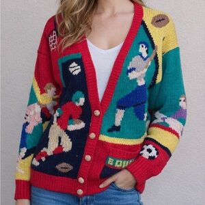Traditional Trading Co Women’s S Vintage Sports Cardigan Sweater 90s Novelty